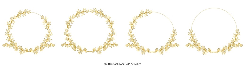 Luxury botanical gold wedding frame elements on white background. Set of circle shapes, glitters, eucalyptus leaves, leaf branches. Elegant foliage design for wedding, card, invitation, greeting