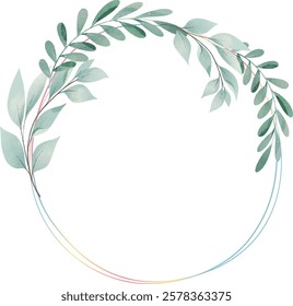 Luxury botanical gold wedding frame on white background. circle shape, eucalyptus leaves, leaf branches. Elegant foliage design for wedding, card, invitation, greeting.