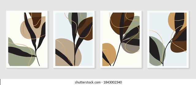 Luxury botanical golden Texture wall art vector set. Marble art design with abstract shape and gold pattern. Design for print, cover, wallpaper, Minimal and  natural wall art. Vector illustration.