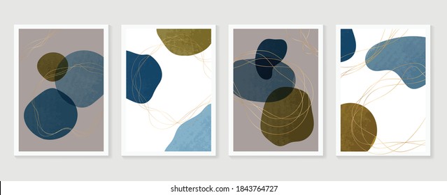 Luxury botanical golden Texture wall art vector set. Marble art design with abstract shape and gold pattern. Design for print, cover, wallpaper, Minimal and  natural wall art. Vector illustration.