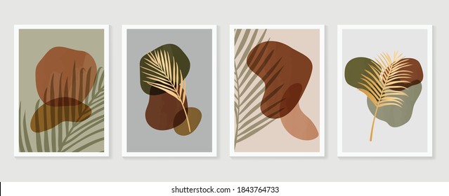 Luxury botanical golden Texture wall art vector set. Marble art design with abstract shape and gold pattern. Design for print, cover, wallpaper, Minimal and  natural wall art. Vector illustration.