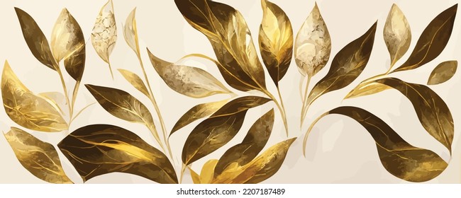 Luxury botanical golden Texture wall art vector set. Background, banner