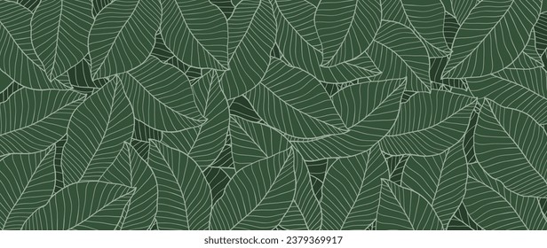 Luxury botanical green nature background vector. Floral leafy tropical pattern, green philodendron with monstera plant lines. Illustration for packaging, print, decor, banner.	