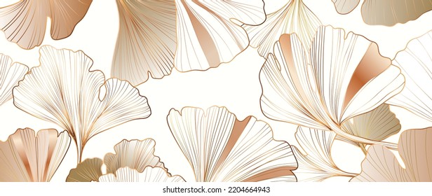 Luxury botanical on white background vector. Foliage wallpaper with tropical plant, leaves, ginkgo leaf, line art. Elegant natural illustration design for cover, banner, wall art, invitation, prints.