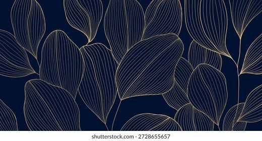 Patrón botánico de lujo, hojas de línea abstracta, fondo de oro art deco floral. Diseño de Vector elegante, follaje de la selva, textura orgánica, Fondo de pantalla, impresión textil, cartel, decoración premium.
