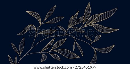 Luxury botanical pattern, elegant gold line leaves background. Modern vector design, nature tropical foliage, organic texture, wallpaper, premium decorative print.