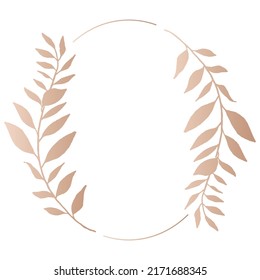 Luxury Botanical Round Frame. Foliage Line Art. Beautiful Linear Branches Border For Invitation Card Isolated On White