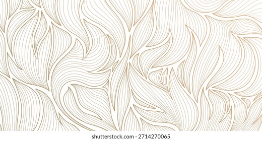 Fondo de Vector botánico de lujo con hojas de palma dorada, arte de línea floral, elegante patrón tropical, diseño Art Deco moderno. Fondo de pantalla de verano, tarjeta del balneario, Plantilla de la boda