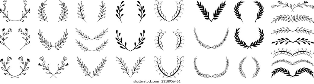  Luxury botanical wedding frame elements. Set of circle shapes, sequins, eucalyptus leaves, leaf branches. Elegant foliage design for wedding, cards, invitations, greetings