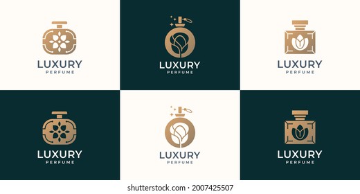 luxury bottle perfume logo set design template.symbol for cosmetic beauty salon, product, skin care.
