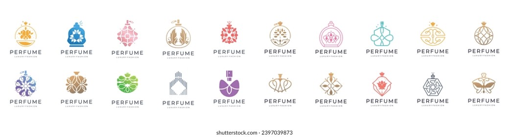 Luxus Flasche Parfüm Logo Vorlage Design Template.Symbol für kosmetische Schönheitssalon, Produkt, Hautpflege.