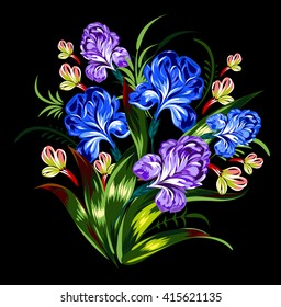 Luxury bouquet of irises in vintage style