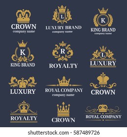 Luxury boutique calligraphy logo best selected collection hotel brand identity and crest heraldry stamp premium insignia design crown vector illustration.