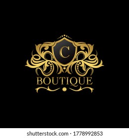 Luxury Boutique Gold C Letter Logo template in vector design for Decoration, Restaurant, Royalty, Boutique, Cafe, Hotel, Heraldic, Jewelry, Fashion and other vector illustration