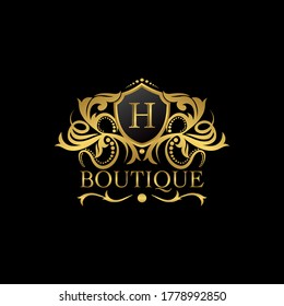 Luxury Boutique Gold H Letter Logo template in vector design for Decoration, Restaurant, Royalty, Boutique, Cafe, Hotel, Heraldic, Jewelry, Fashion and other vector illustration