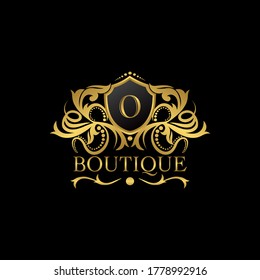 Luxury Boutique Gold O Letter Logo template in vector design for Decoration, Restaurant, Royalty, Boutique, Cafe, Hotel, Heraldic, Jewelry, Fashion and other vector illustration