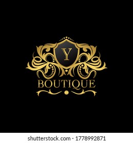 Luxury Boutique Gold Y Letter Logo template in vector design for Decoration, Restaurant, Royalty, Boutique, Cafe, Hotel, Heraldic, Jewelry, Fashion and other vector illustration