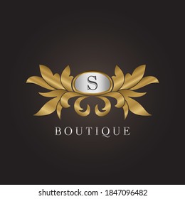 Luxury Boutique Initial S Letter Logo Gold Badge Decorative Ornate Ornament  Vector Design