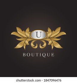 Luxury Boutique Initial U Letter Logo Gold Badge Decorative Ornate Ornament  Vector Design