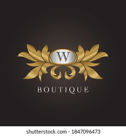 Luxury Boutique Initial W Letter Logo Gold Badge Decorative Ornate Ornament  Vector Design