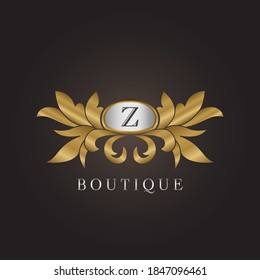 Luxury Boutique Initial Z Letter Logo Gold Badge Decorative Ornate Ornament  Vector Design
