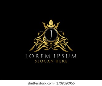 Luxury Boutique J Letter Logo.Classy gold floral badge design  for Royalty, Letter Stamp, Boutique,  Hotel, Heraldic, Jewelry, Wedding.