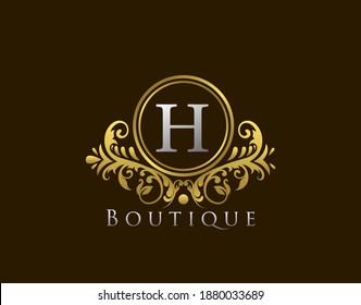 Luxury Boutique Letter H Logo. Vintage Golden Badge Design Vector.