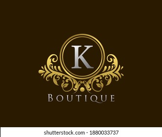 Luxury Boutique Letter K Logo. Vintage Golden Badge Design Vector.