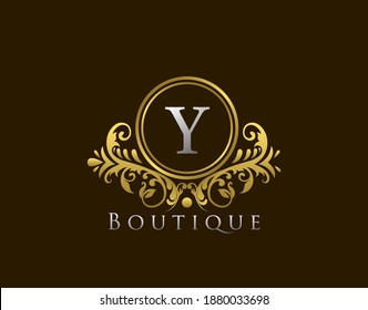 Luxury Boutique Letter Y Logo. Vintage Golden Badge Design Vector.