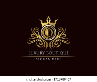 Luxury Boutique O Letter Logo, Circle Gold Crown O Classic Bagde Design.