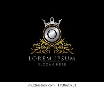 Luxury Boutique O Letter Logo, Royal Circle Gold Crown O Elegant Bagde Design.