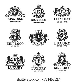 Luxury boutique Royal Crest high quality vintage product heraldry logo brand identity vector illustration.