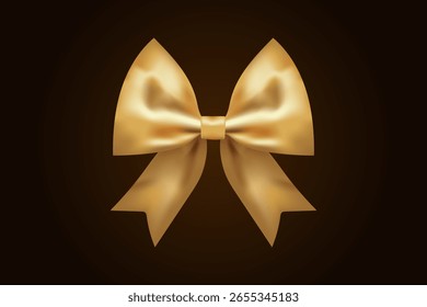 luxury bow with sharp edges in realistic gold color on a dark background