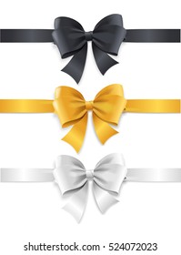 Luxury Bows and Ribbons Set Black, White and Gold Knots. Vector illustration