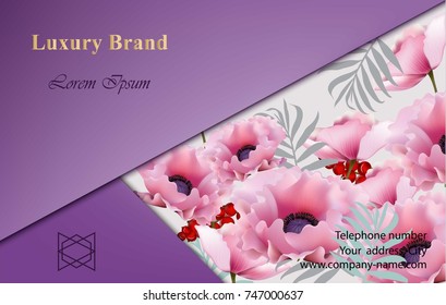 Luxury Brand card with pink poppy flowers. Vector illustrations