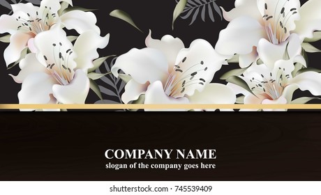 Luxury brand card with white lily flowers. Elegant floral background Vector