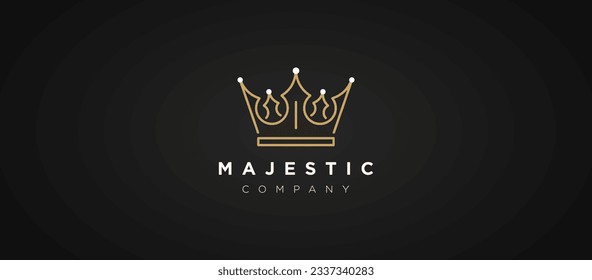 Luxury brand Crown Logo Royal King Queen Logo design vector template. Line art concept icon on dark background.