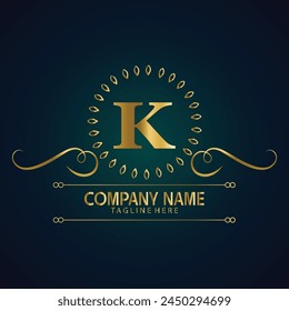 Luxury brand letter K logo with crown.