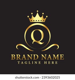 Luxury brand letter Q logo with crown.