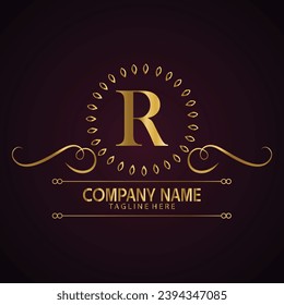 Luxury brand letter R logo with crown.