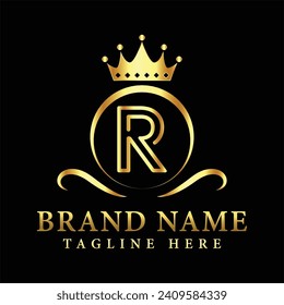 Luxury brand letter R logo with crown.