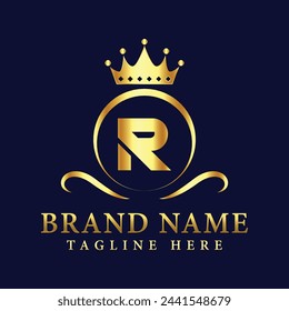 Luxury brand letter R logo with crown.