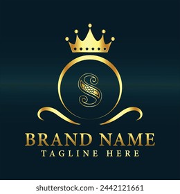 Luxury brand letter S logo with crown.