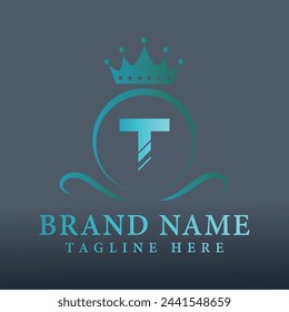 Luxury brand letter T logo with crown.