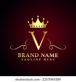 Luxury brand letter V logo with crown.