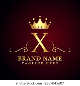Luxury brand letter X logo with crown.