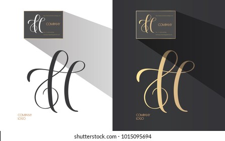 Luxury brand line logo with uppercase H or lowercase f, b and l letters combination. Classic style branding templates. Business cards and used seamless patterns included