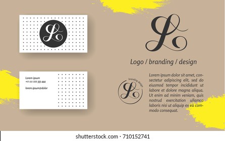 Luxury brand line logo with uppercase L letter in a circle. Classic style branding templates. Business cards included.