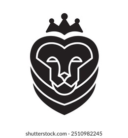 Luxury brand lion with a crown head shield logo design. Vector icon element for business project. Concept stability and protect your investments isolated on white background