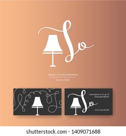 Luxury brand logo - various elegant lamp silhouettes. Classic style branding templates. Business cards design included